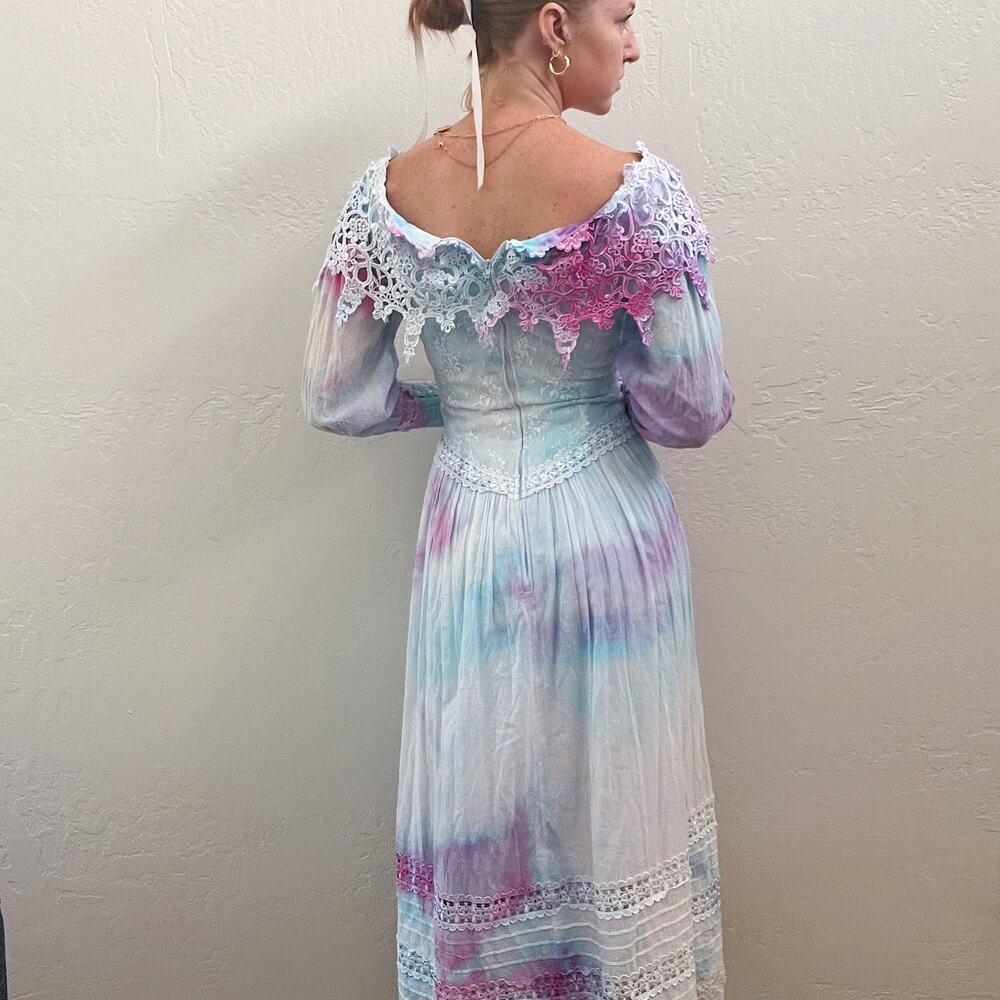 Vintage 1980's Jessica McClintock Tie Dye Midi Dress - Picture 2 of 7